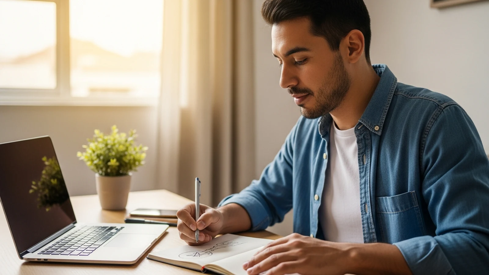 Lista de ideas para emprender desde casa escrita a mano en cuaderno