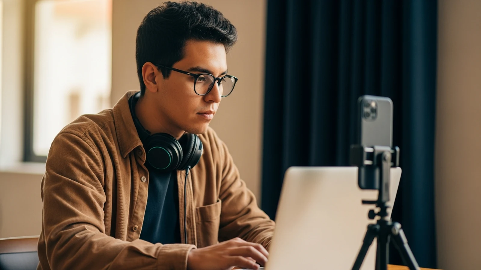Joven emprendedor construyendo negocios rentables para jóvenes desde su laptop