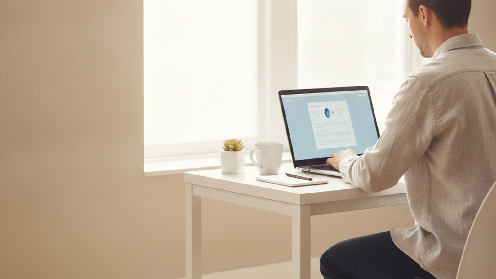 Escritorio con laptop junto a la ventana para comparar Hotmart vs Kajabi y elegir tu plataforma de cursos
