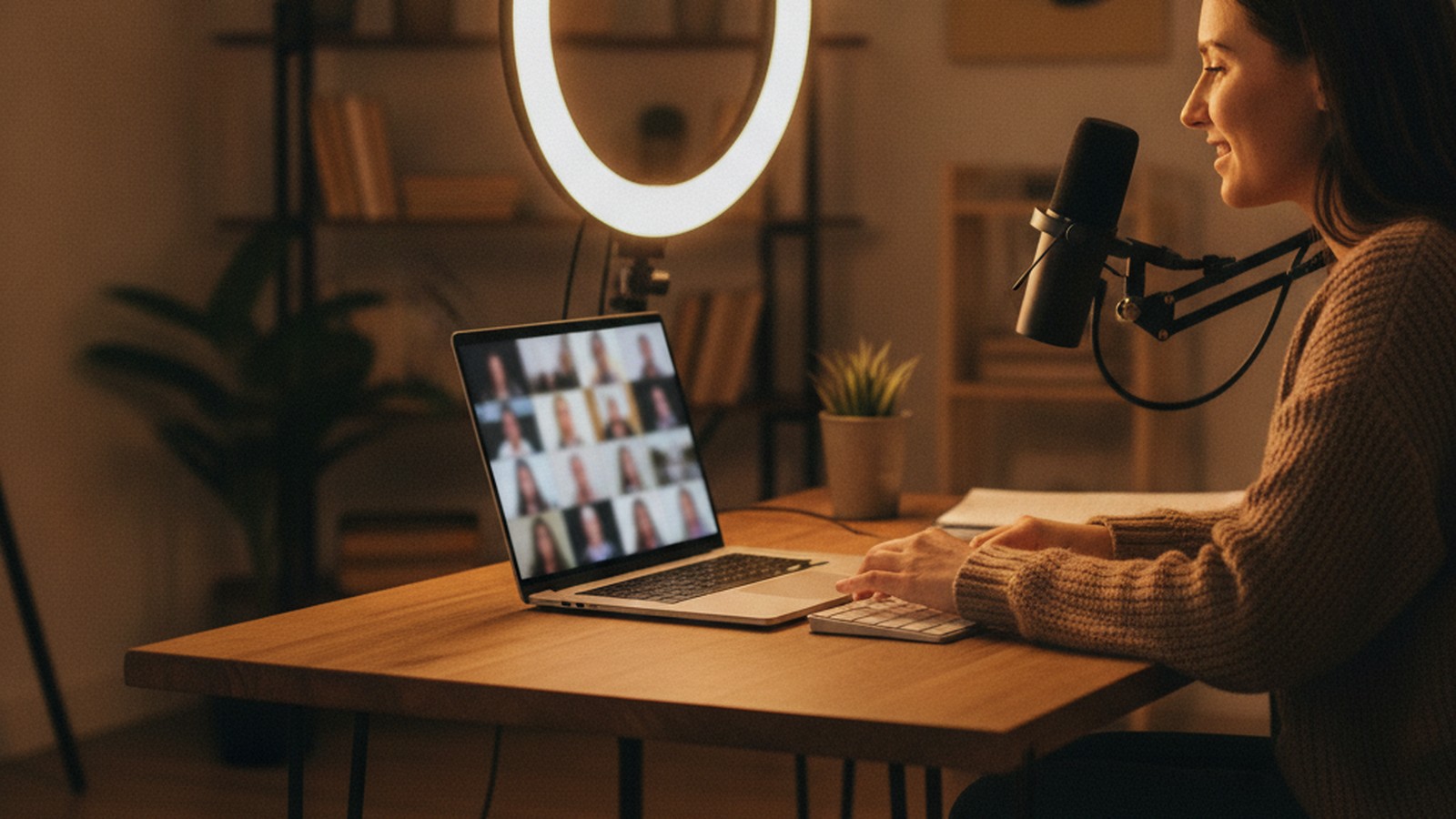 Creador enseñando a cámara con su plataforma para crear cursos online