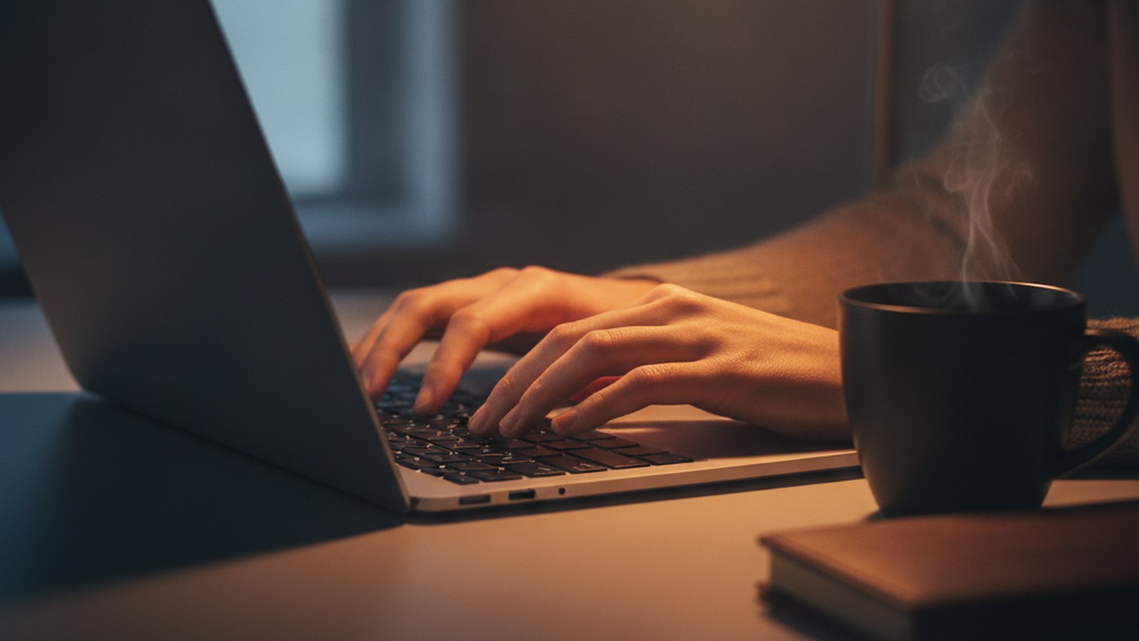 Escritorio con laptop junto a la ventana para comparar plataformas como Hotmart y vender cursos